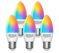 Aigostar Bombilla LED inteligente WiFi vela C37, 7W, E27 rosca gorda, RGB + CCT. Regulable multicolor + luz cálida o blanca 3000 a 6500K. Compatible Alexa y Google Home.Pack 5 uds