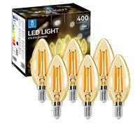 Aigostar Bombilla LED vela Edison, 4W Equivalente a 35W, Casquillo Fino E14, Luz Cálida 2200K, 400 Lúmenes, Bombilla LED Vintage Decorativa C35 de Filamento, No Regulable, Cristal ámbar, Pack 6