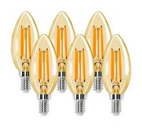 Aigostar Bombilla LED vela Edison, 6W Equivalente a 51W, Casquillo Fino E14, Luz Cálida 2200K, 660 Lúmenes, Bombilla LED Vintage Decorativa C35 de Filamento, No Regulable, Cristal ámbar, Pack 6