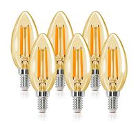 Aigostar Bombilla LED vela Edison, 8W Equivalente a 64W, Casquillo Fino E14, Luz Cálida 2200K, 880 Lúmenes, Bombilla LED Vintage Decorativa C35 de Filamento, No Regulable, Cristal ámbar, Pack 6
