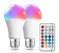Aigostar Bombillas Colores RGBW, 8W con Mando a Distancia. Bombillas LED E27 4 modos, 5 niveles de brillo, 15 colores ajustables para Hogar, Decoración, Bar, Fiesta. 2Uds