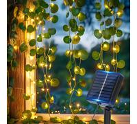 Aigostar Cadena de Luces LED Solares 3M+1*1M, 70 LEDs, Guirnaldas de Hiedra Artificial con Hojas, IP65 Impermeable, Blanco Cálido. Decoración para Exteriores e Interiores