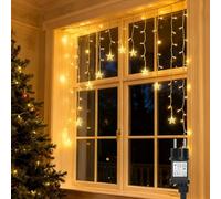 Aigostar Cadena Luz de Cortina, 3M + 1.5x1.2M, 82 LED, 8 Modos, Memoria y Temporizador, IP44, para Dormitorio, Navidad, Fiesta(Cálida)