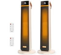 Aigostar Calefactor Cerámico con Luz Nocturna, Mando a Distancia y Pantalla Táctil LED, 2000W, Función ECO, 4 Modos, Silencioso, Temporizador 24H, Temperatura Ajustable, Oscilación y Asa, 2 Unidades