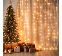 Aigostar Cortina de Luces, 2×2m 200 LED Luces de Cadena de Cortina Navidad, 8 Modos Cadena de Luces con Temporizador, IP44 Impermeable Luces de Cortina para Interior, Exterior, Fiesta (Blanco Cálido)