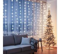 Aigostar Cortina de Luces, 2m×2m 200 LED Luces de Cadena de Cortina Navidad, 8 Modos Cadena de Luces con Temporizador, IP44 Impermeable Luces de Cortina para Interior, Exterior, Fiestas (Blanco Frio)