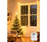 Aigostar Cortina de Luces, 3x5m 100 Luces de Cadena de Cortina, Luces Led Pilas 8 Modos de Luz, IP44 Impermeable, para Navidad, Decoracion Exteriores Interiores, Dormitorio, Fiestas Colores cálidos