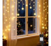 Aigostar Cortina de Luces LED Luz Cálida, 3M + 1.5x1.2M, 82 luces LED, 8 Modos, Memoria y Temporizador, IP44, para Dormitorio, Navidad, Fiesta Colores cálidos - copos de nieve