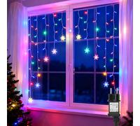 Aigostar Cortina de Luces LED Luz Cálida, 3M + 1.5x1.2M, 82 luces LED, 8 Modos, Memoria y Temporizador, IP44, para Dormitorio, Navidad, Fiesta Multicolor - copos de nieve