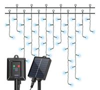 Aigostar Cortina de luces navideñas solares para exteriores, 3M+5M*0.6M 100 LED 8 modos, cortinas de luz navideñas para exteriores, IP65, visualización del nivel de batería, para bodas, fiestas.