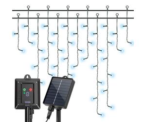 Aigostar Cortina de luces navideñas solares para exteriores, 3M+5M*0.6M 100 LED 8 modos, cortinas de luz navideñas para exteriores, IP65, visualización del nivel de batería, para bodas, fiestas.