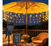 Aigostar Cortina Luces Navidad para Exterior Solares 3M+5M*0.4M IP65, 2PCS | Cortinas de Luz Navidad Exterior, 8 Modos, Visualización del nivel de batería, para Bodas, Fiestas, Luz Blanca Cálida