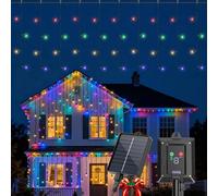 Aigostar Cortina Luces Navidad para Exterior Solares 3M+5M*0.4M IP65 | Cortinas de Luz Navidad Exterior, 8 Modos, Visualización del nivel de batería, para Bodas, Fiestas, RGB