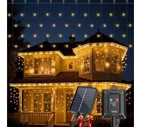 Aigostar Cortina Luces Navidad para Exterior Solares 3M+5M*0.4M IP65 | Cortinas de Luz Navidad Exterior, 8 Modos, Visualización del nivel de batería, para Bodas, Fiestas, Luz Blanca Cálida