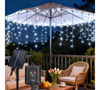 Aigostar Cortina Luces Navidad para Exterior Solares 3M+5M*0.6M IP65, 2PCS | Cortinas de Luz Navidad Exterior, 8 Modos, Visualización del nivel de batería, para Bodas, Fiestas, Luz Blanca Fría