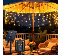 Aigostar Cortina Luces Navidad para Exterior Solares 3M+5M*0.6M IP65, 2PCS | Cortinas de Luz Navidad Exterior, 8 Modos, Visualización del nivel de batería, para Bodas, Fiestas, Luz Blanca Cálida