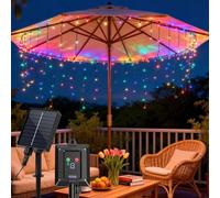 Aigostar Cortina Luces Navidad para Exterior Solares 3M+5M*0.6M IP65, 2PCS | Cortinas de Luz Navidad Exterior, 8 Modos, Visualización del nivel de batería, para Bodas, Fiestas, RGB