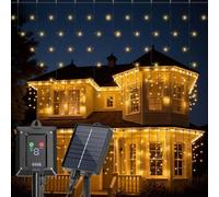Aigostar Cortina Luces Navidad para Exterior Solares 3M+5M*0.6M IP65 | Cortinas de Luz Navidad Exterior, 8 Modos, Visualización del nivel de batería, para Bodas, Fiestas, Luz Blanca Cálida