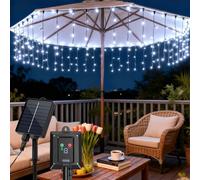 Aigostar Cortina Luces para Exterior Solares 3M+5M*0.4M 100 LED: 8 Modos Cortinas de Luz Exterior - IP65 Visualización del nivel de batería para Bodas Fiestas. Luz Blanca Fría