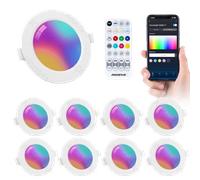 Aigostar Downlight Empotrable LED RGB 6W, Foco Empotrable Techo Inteligente Regulable Colores Compatible con Alexa Bluethooth Mesh, con Control Remoto, Luz Blanco 2700-6500K, 600LM, Ф100-110mm, 8 Uds