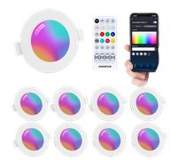 Aigostar Downlight Inteligente 3W Bluethooth Mesh, LED Focos Empotrada Techo Luces con Control Remoto Compatible con Alexa para Salón Cocina, RGB y Blanco Regulable 2700-6500K, Ф68-80mm, IP44, 8 Uds