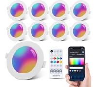 Aigostar Downlight Inteligente Empotrable Focos 6W Bluethooth Mesh, LED Techo Luces para Salón Cocina Compatible con Alexa con Control Remoto, RGB+CCT Regulable 2700-6500K,Ф100-110mm, 600LM, 8Uds