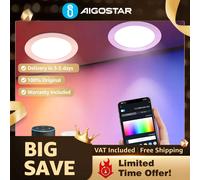 Aigostar Downlight Inteligente WiFi 9W/15W Ultradelgado | RGB+Blanco Regulable 2700-6500K, App Control, Compatible Alexa/Google | Ø145mm/Ø175mm, Pack de 2