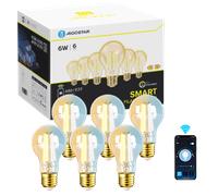 Aigostar Edison Bombillas Alexa E27 Bombillas Inteligentes LED 6W 806LM WIFI Bombilla Vintage A60 Bombillas Filamento Regulable 2700K-6500K, compatible con Alexa/Google Home. ámbar 6 Unidads