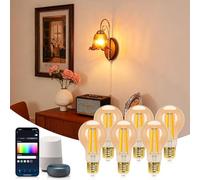 Aigostar Edison Bombillas Alexa E27 Bombillas Inteligentes LED 6W 806LM WIFI Bombilla Vintage A60 Bombillas Filamento Regulable 2700K-6500K, compatible con Alexa/Google Home. ámbar 6 Unidads