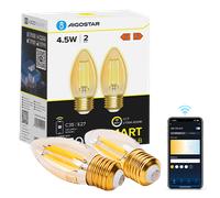 Aigostar Edison Bombillas Alexa LED E27 Bombillas Inteligentes 4.5W 470LM WIFI Bombilla Vintage C35 Bombillas Filamento Regulable 2700K-6500K， compatible con Alexa/Google Home. ámbar 2 pack
