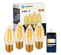 Aigostar Edison Bombillas Alexa LED E27 Bombillas Inteligentes 4.5W 470LM WIFI C35 Regulable 2700K-6500K, compatible con Alexa/Google Home. ámbar 4 pack