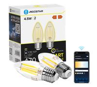 Aigostar Edison Bombillas Alexa LED E27 Bombillas Inteligentes 4.5W 470LM WIFI Bombilla Vintage C35 Bombillas Filamento Regulable 2700K-6500K， compatible con Alexa/Google Home. transparente 2 pack