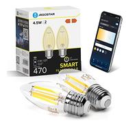 Aigostar Edison Bombillas Alexa LED E27 Bombillas Inteligentes 4.5W 470LM WIFI C35 Regulable 2700K-6500K, compatible con Alexa/Google Home. Transparente 2 pack