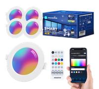 Aigostar Empotrable Focos Inteligente Downlight 6W Bluethooth Mesh, LED Techo Luces para Salón Cocina Compatible con Alexa con Control Remoto, RGB+CCT Regulable 2700-6500K,Ф100-110mm, 600LM, 4 Uds