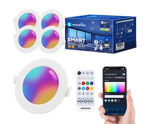 Aigostar Empotrable Focos Inteligente Downlight 6W Bluethooth Mesh, LED Techo Luces para Salón Cocina Compatible con Alexa con Control Remoto, RGB+CCT Regulable 2700-6500K,Ф100-110mm, 600LM, 4 Uds
