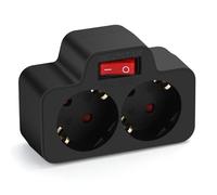 Aigostar Enchufes Adaptador Europeos con 2 Tomas y Interruptor,Enchufe de Pared.con Protección Infantil,16A,250V, Negro