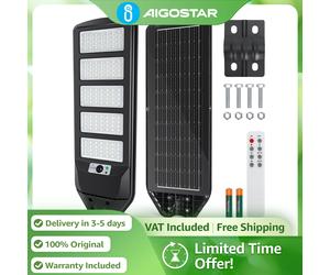 Aigostar Farola Solar Industrial 300W para Exteriores | Sensor de Movimiento, IP65 Impermeable | (No Incluye Soporte) Negro