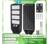 Aigostar Farola Solar Profesional 200W para Exterior | Sensor Movimiento, IP65 Impermeable | (No Incluye Soporte) Negro