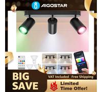 Aigostar Foco de techo inteligente, 3 cabezales GU10 ajustables y giratorios, compatible con Bluetooth y control por Alexa, regulable a todo color, iluminación para dormitorio/cocina