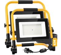Aigostar Foco de Trabajo LED 100W，2 piezas，9000LM，Foco Portátil con Cable de 4M，Enchufes Con Interruptor Estanco，IP65 Impermeable，Soporte plegable，Uso en Interior y Exterior，para Obra， Taller，6500K