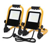 Aigostar Foco de Trabajo LED 30W 2700LM Foco LED Portátil con Enchufe, IP65 Impermeable Soporte plegable, para Uso en Interiores y Exteriores, para Obra, Taller, Garaje ,6500K Luz Blanca, 2 pcs 30W