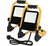 Aigostar Foco de Trabajo LED 30W 2700LM Foco LED Portátil con Enchufe, IP65 Impermeable Soporte plegable, para Uso en Interiores y Exteriores, para Obra, Taller, Garaje,6500K Luz Blanca, 2 pcs