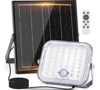 Aigostar Foco LED solar exterior con gran panel solar，Súper Luminoso，4000mAH，Batería gran capacidad，mando a distancia，detección de movimiento，Luz solar con Impermeable IP66 para jardín，caminos，6500K