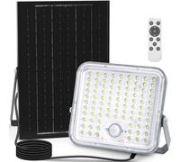 Aigostar Foco LED solar exterior con gran panel solar,Súper Luminoso,8000mAH,Batería gran capacidad,mando a distancia,detección de movimiento,Luz solar con Impermeable IP66 para