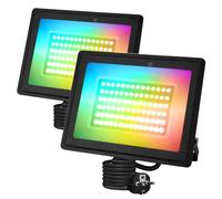 Aigostar - Foco proyector LED con Enchufe,50W,con mando a distancia,RGB:iluminación de colores,6 modos de funcionamiento estroboscópico.Iluminación regulable, Uso interior y exterior IP65, 2pcs