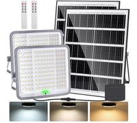 Aigostar Foco proyector LED con gran panel solar,20000mAH,Batería de gran capacidad.300W,3000lm,Cable de 5m,regulable 3000/4000/6500K.Uso interior/exterior IP65:Porches,Jardín,Patio,Piscina,2 Piezas