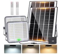 Aigostar Foco proyector LED con gran panel solar,200W,2000lm,Cable de 5m,15000mAH,Batería de gran capacidad.regulable 3000/4000/6500K.Uso interior/exterior IP65:Porches,Jardín,Patio,Piscina,2 Piezas
