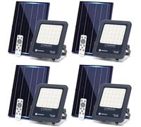 Aigostar Foco proyector LED solar con control remoto 4 piezas,focos solare de 100W, 1000LM,luz blanca fría de 6500K,IP65 impermeable Luz solar exterior,para jardín,terrazas,caminos,garajes,cable de 2M