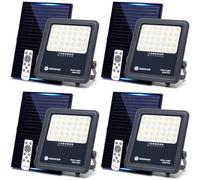 Aigostar Foco proyector LED solar con control remoto 4 piezas,focos solare de 200W, 2000LM,luz blanca fría de 6500K,IP65 impermeable Luz solar exterior,para jardín,terrazas,caminos,garajes,cable de 2M
