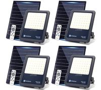 Aigostar Foco proyector LED solar con control remoto 4 piezas,focos solare de 300W, 3000LM,luz blanca fría de 6500K,IP65 impermeable Luz solar exterior,para jardín,terrazas,caminos,garajes,cable de 2M
